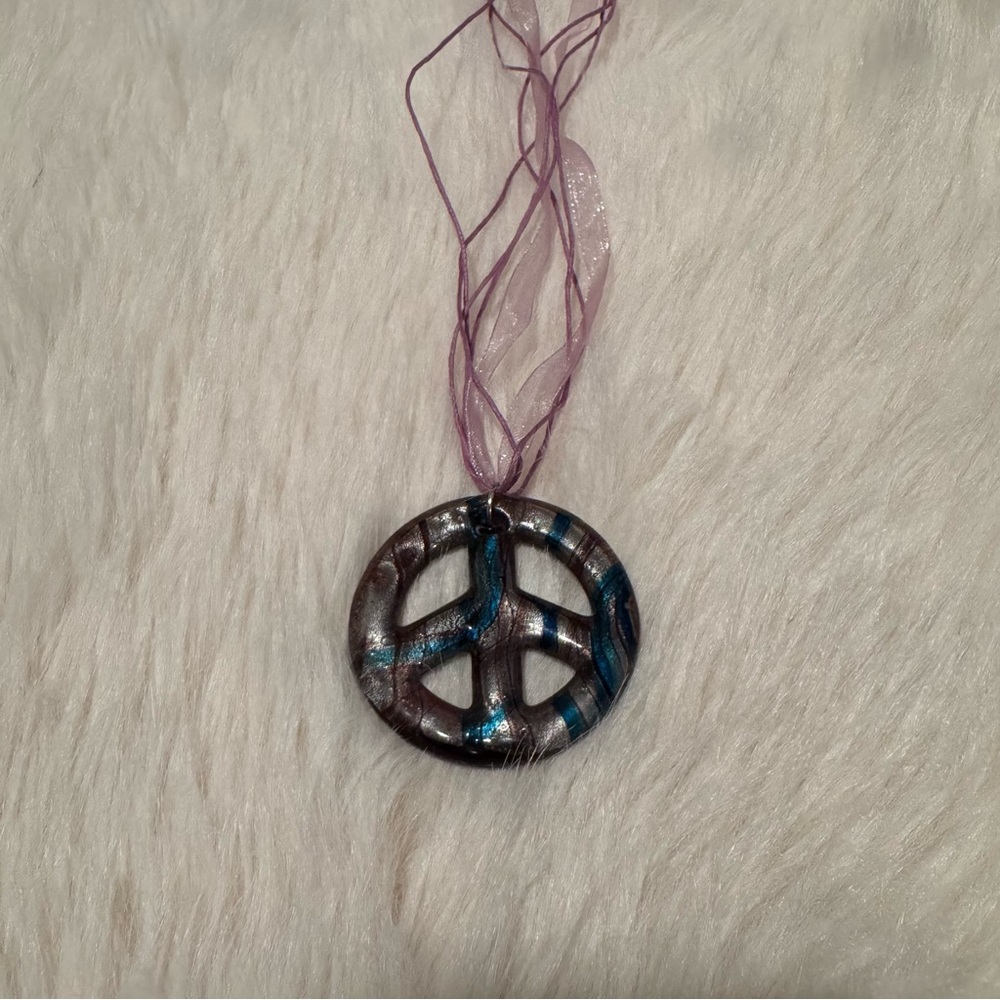 Purple and Silver Glass Peace Pendant Necklace